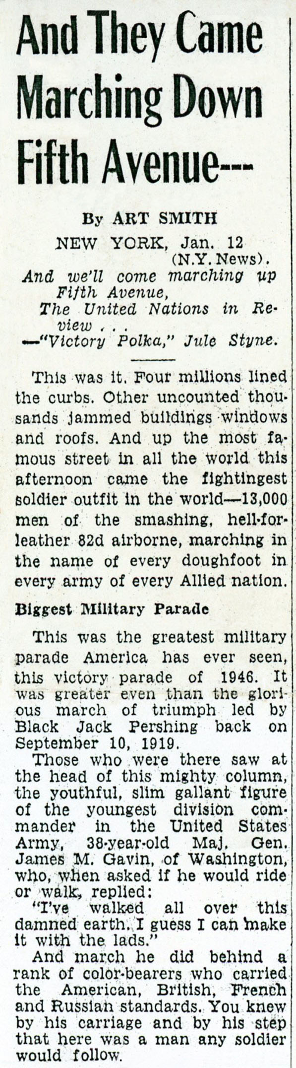 1946 New York News Victory Parade Article-Part 1